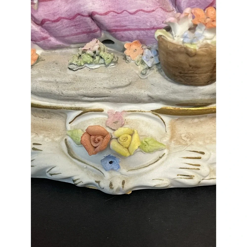 Vintage Napcoware Porcelain Figurine Little‎ Boy Flowers Squirrel C 3673